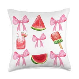 Pink Bows Cute Coquette watermelon y2k Clean Girl Aesthetic Throw Pillow
