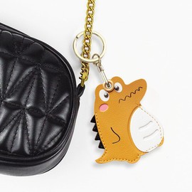 Leather Anti-Lost Keychain Case Cover for AirTags Tracker Holder, Dinosaur Anti-Drop Scratch Cute AirTag Holder with Keychain Accessories for Women Kids Pets Backpacks (Yellow Dinosaur)