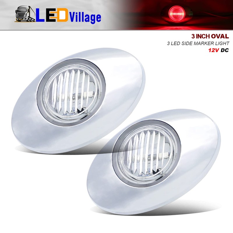 Ledvillage 3 Inch Oval Clear Lens Red LED Side Marker