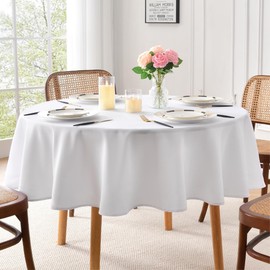 Amussent Round Tablecloth Water Resistant Table Cloth Wrinkle Free Stain and Spill Proof Polyester Table Cover for Dining/Parties/Buffet - 70 Inch, White