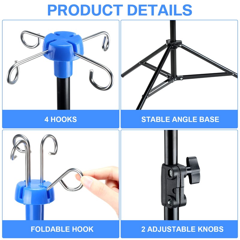 Ferraycle Portable Collapsible IV Pole Stand, 4 Hook IV Portable