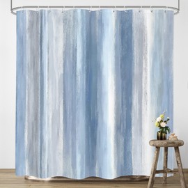 LIGHTINHOME Abstract Blue Shower Curtain 72Wx72H Inches Ombre Blue White Grey Striped Minimalist Simple Aesthetic Neutral Fabric Waterproof Polyester Bathroom Home Decor Set with Hooks