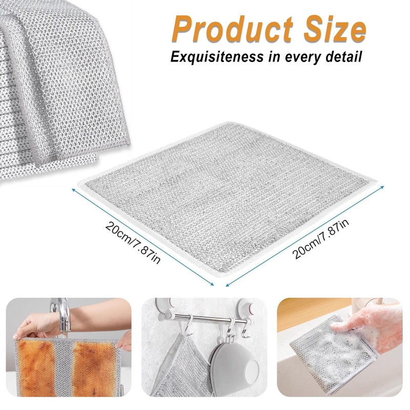 Azxndy 10Pack Double Silver Ply Wire Dish Cloths, Wet and