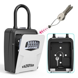 Vazioyar Key Lock Box,With Retractable Key Tether,With removable shackle,Upgraded Wall Mounted Key Safe Box, High-Capacity Key Safe Lock Box，Aluminum Alloy Reinforced Lock Body