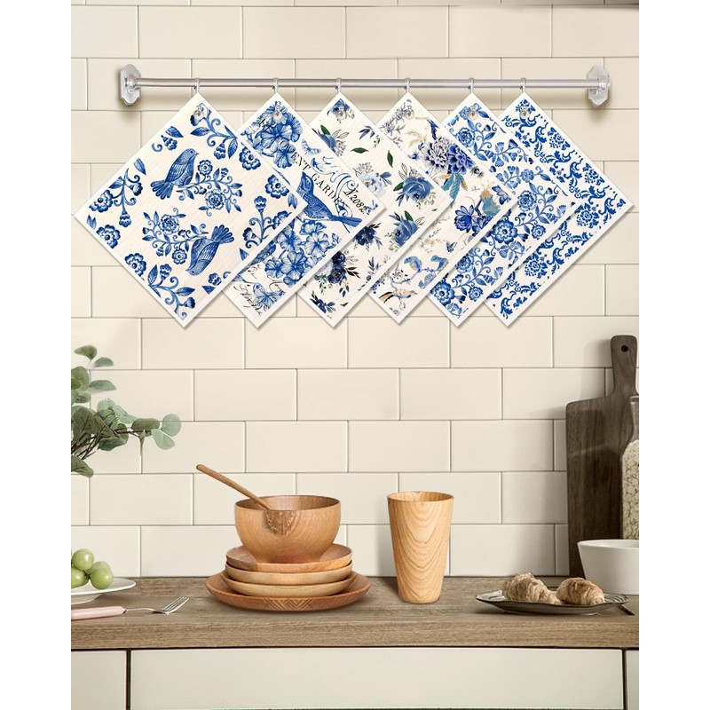 Miss Adola 6 Pack Swedish Dishcloths for Kitchen - Reusable