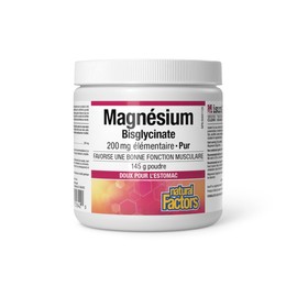 Natural Factors Natural Factors Magnesium Bisglycinate 200mg Powder, 145 g, Easy on the Stomach, Helps Maintain Proper Muscle Function, Proudly Canadian