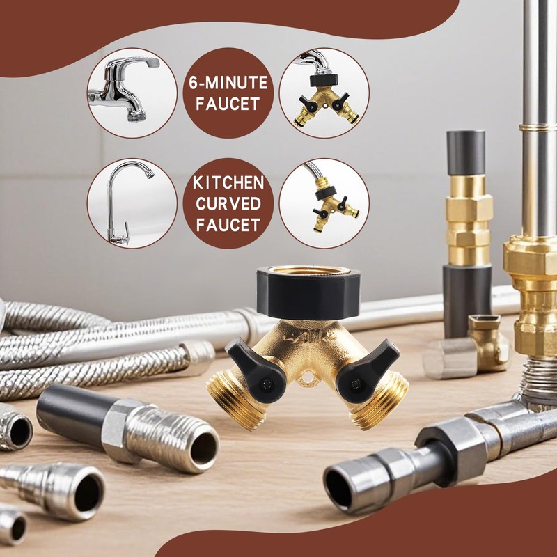 2-way Y distributor with shut-off valves, 3/4 inch connections for
