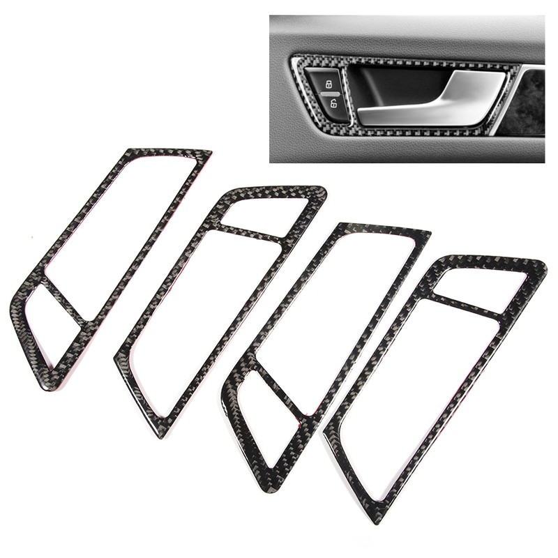 4Pcs Carbon Fiber Car Interior Door Handle Frame Cover Trim