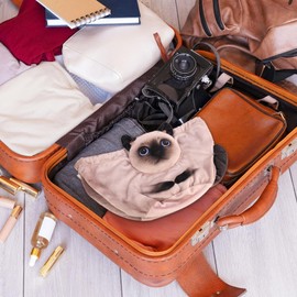 Cat Drawstring Makeup Bag,Flat Lay Make Up Bag,Portable Travel Cosmetic Bag Storage Organiser,Bag for Purse,Cat Gifts for Women/Girls/Cat Lovers