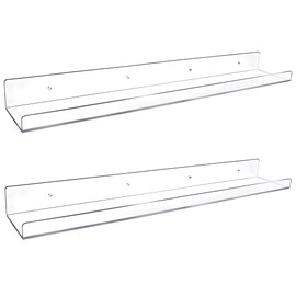 Febwind 24-Inch Long Clear Acrylic Floating Shelves Wall Ledge Invisible Wall Mounted Floating Bookshelf U Shape Wall Shelf for Book Display Makeup Product Spice Organizer 2 Pack