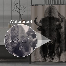 Emvency Decorative Shower Curtain Head Bison Buffalo in Sepia Herd of Shot One Animal 72"x78" Waterproof Bathroom Decor Vintage Majestic Cow Shower Curtain Set with Hooks