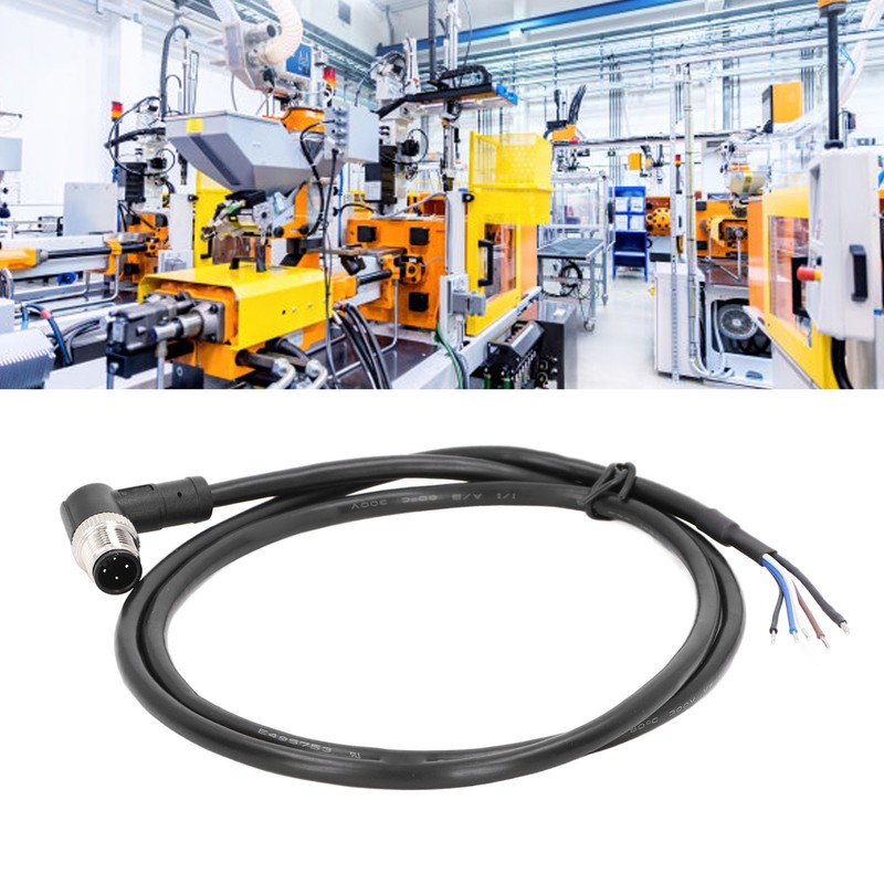 M12 Connector Cable 4 Pin Shielded Right Angle Waterproof Aviation