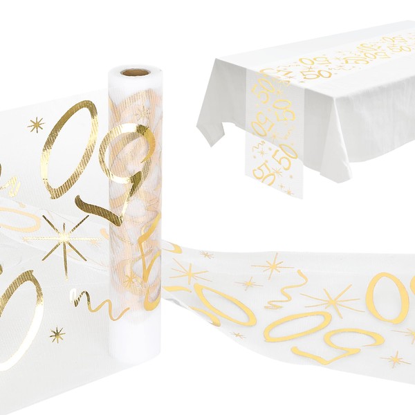 Tischdeko Geburtstag - 28cm X 10m Tischläufer Gold, 50 Geburtstag
