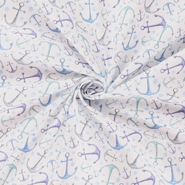 Mook Fabrics Maritime Fabric [45 in. Wide] – Lightweight, 100% Cotton Material for Quilting, Home Decor Accents | Arts, Crafts & Sewing, Watercolor Anchors White Cut by The Yard