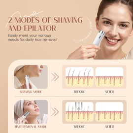 Epilator for Women, 2-in-1 Facial Hair Removal Epilator, Painless Designed Hair Remover with Built-in LED Light for Precision, Smooth Glide Hair Remover for Women Face Lips Chin Peach Fuzz
