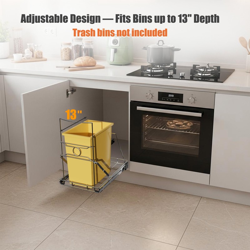 SOCONT Stainless Steel Slide-Out Trash Bin Rack, Enhanced Heavy-Duty Cabinet