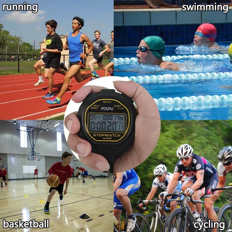 FCXJTU Digital Waterproof Stopwatch, 60 Rounds Split Memory Stopwatch, No