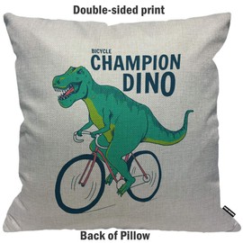 HGOD DESIGNS Cushion Cover Dinosaur T-rex Dinosaurs On Bicycle Champion Throw Pillow Cover Home Decorative for Men/Women living room Bedroom Sofa Chair 18X18 Inch Pillowcase