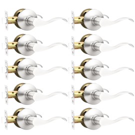 GOBEKOR Brushed Nickel Door Handles Interior Door Knobs Passage Door Handle Hall Closet Door Locks Silver Door Levers Reversible Door Handle Lock, 10 Pack