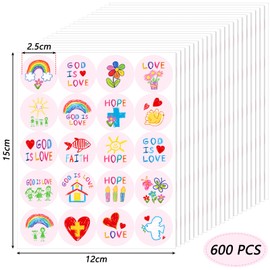 Geyee 600 Pcs Christian Religious Stickers for Kids Jesus Faith Shape Easter Stickers Catholic Child Drawn Scripture Decors for Toddler Art Crafts(Drawing Style)
