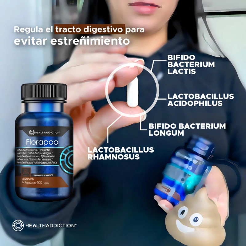HEALTHADDICTION - Probióticos Florapoo - Alivia Estreñimiento y Mejora Digestión