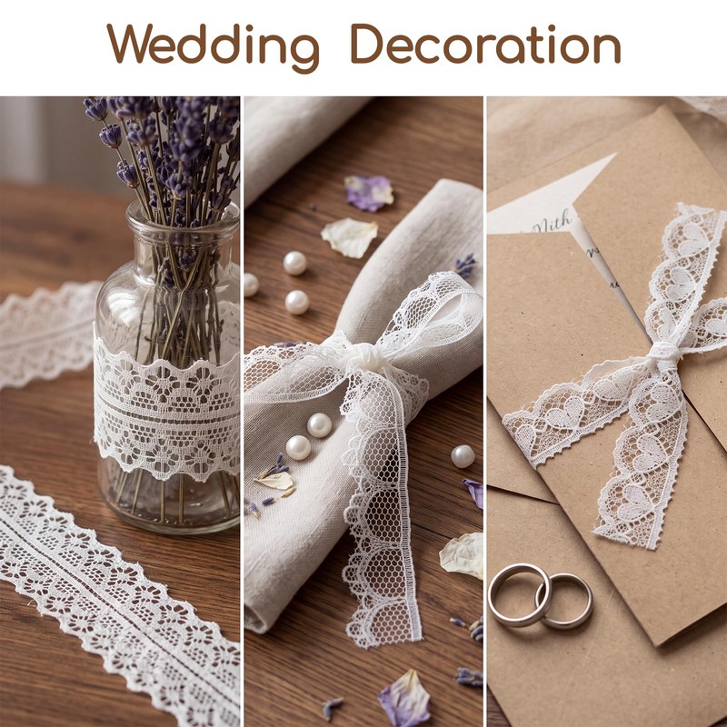 15 Rolls Vintage White Lace Ribbon, 45 Yards Assorted Multi