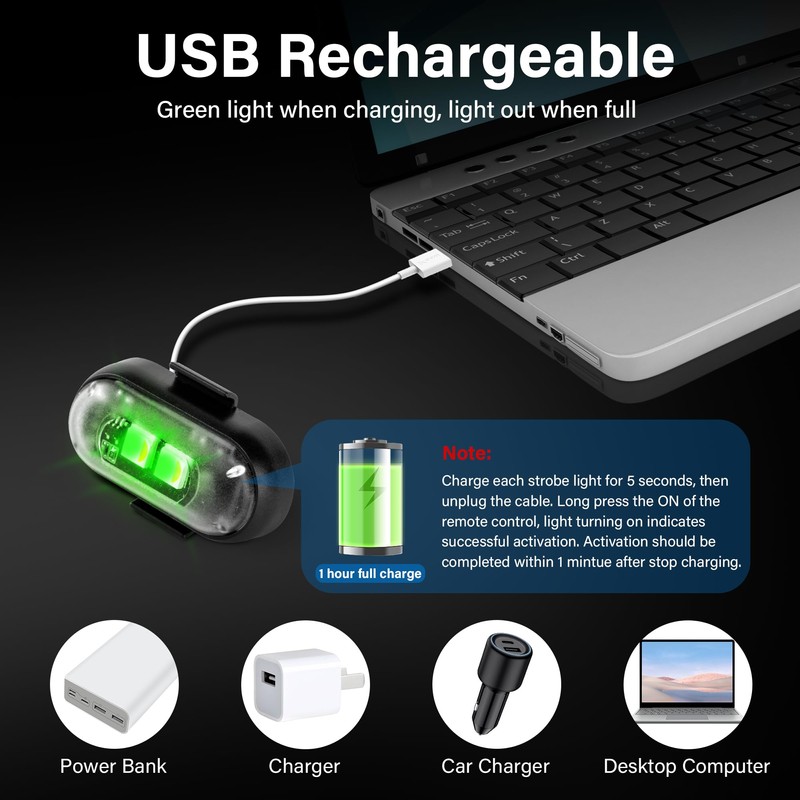 Amiline Wireless LED Lights for Car 8PCS with Remote Control,
