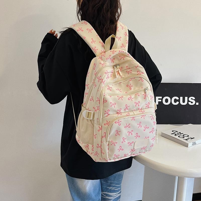 Cohawk Bow Backpack for Women Coquette Aesthetic Nylon Rucksack Cute