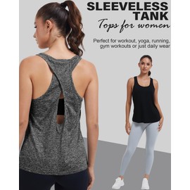 Chicingyou 2 Pack Women's Workout Tops Open Back Racerback Tank Tops Crossback Sleeveless Athletic Running Yoga Gym Shirts (M)