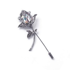 Rhinestone Rose Flower Brooch.Crystal Lapel Pin Brooch, Classy Flowers Tie Pin for Women Men Boutonniere Suit Pins (White)