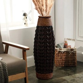 BULUXE 28.9" Rustic Tall Woven Bamboo & Rattan Floor Vase – Decorative Standing Accent Vase for Dried or Silk Flowers, Farmhouse & Boho Home Decor for Living Room or Entryway