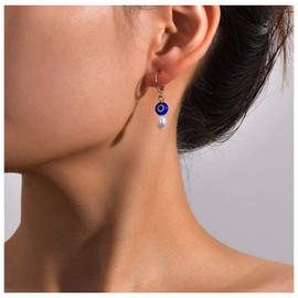 Inilbran Boho Pearl Evil Eye Earrings Vintage Evil Eye Hoop Earrings Gold Eye Pearl Dangle Earrings Evil Eye Statement Earrings Jewelry for Women and Girls