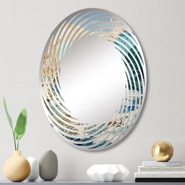 DesignQ Ocean wall mirror, Oval 0 mirror, Round Turquoise bathroom mirror, Ocean vanity mirror Liquid Wave Art of Ocean Charm II printed mirror decor, oval mirror 20x30