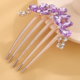 Chargances Luxury Rhinestone French Hair Comb Sparkly Brown Purple Inlaid Hair Combs with Long Teeth Bridal Wedding Hair Holder Accessories for Women (Purple)