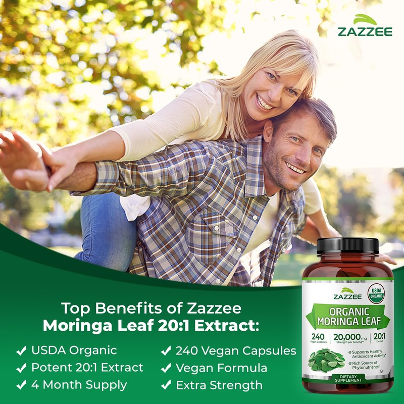Zazzee USDA Organic Moringa Leaf 20:1 Extract, 240 Vegan Capsules