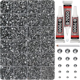 30000Pcs Resin Rhinestones Set for Crafting Bedazzling, Grey Flatback Gems Jewels for Crafts Clothes Shoes Fabric Outfit Nails Makeup, Gray Flat Back Crystal 2-6mm with b 7000 Glue