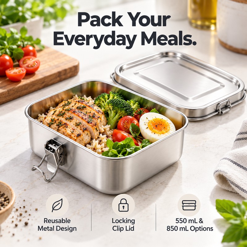 Stainless Steel Lunch Box for Meals & Snacks – Locking