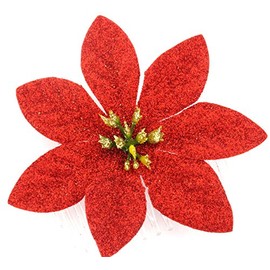 3 1/2" Poinsettia Red Glitter Poly Silk Flower Hair Comb