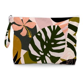 Cosmetic bags, toiletries bags, waterproof large capacity travel makeup bags, zipper bags for women, girls, sisters, friends, palm leaf tropical bohemian palm plant print