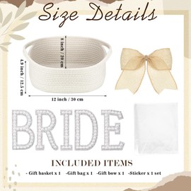 Geelin Bride Gift Basket with Cellophane Wrap Set Bride Gear with Bow Pearl Stickers 12 x 8 x 5'' Woven Basket with Handles for Bridal Shower Gifts Wedding Bachelorette Bride Gifts