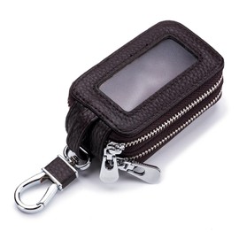 imeetu Key Case, Smart Key Case with Carabiner, 2 Rooms, Genuine Leather, Compact, Genuine Leather, Men's, Women's, coffee brown