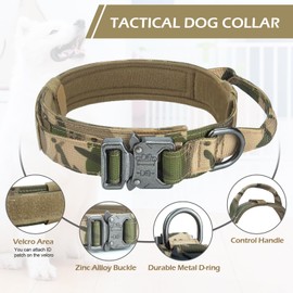 Tactical Airtag Dog Collar with Air Tag Holder Case - Heavy Duty Dog Collar for Medium Large Dogs, Adjustable Military Collars with Handle for Training, Walking, or Hunting