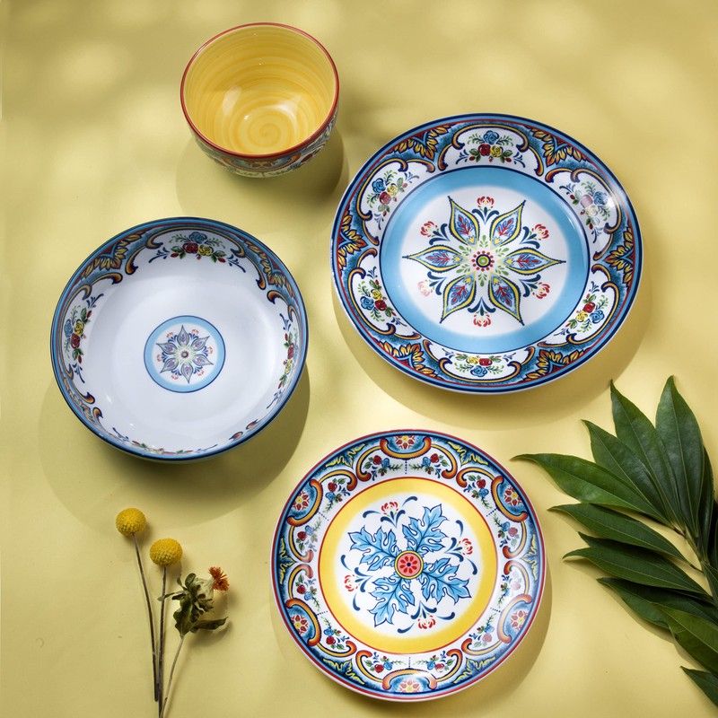 Euro Ceramica Zanzibar Double Bowl 16-Piece Dinnerware Set | Fine