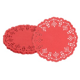 sourcing map 100pcs Paper Doilies, 4.5 Inch Lace Paper Doilies, Disposable Paper Placemats for Cakes Table Plate Crafts Party Weddings Tableware Red