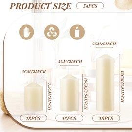 MTLEE Set of 54 Ivory Dripless Pillar Candles Unscented Candles Bulk Smokeless Fireplace Candles Assorted Size for Home Wedding Birthday Dinner Holiday Party Decoration 2'' x 3'', 2'' x 4'', 2'' x 6''
