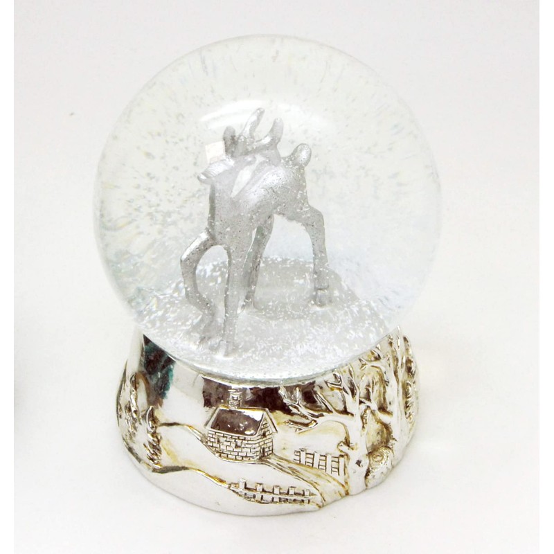 20040 Stag Silver Embossed Silver Base Large Snow Globe with