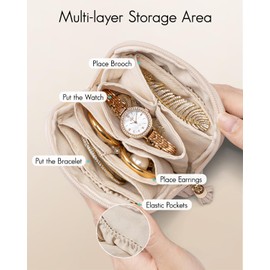 Vlando Mini Jewelry Travel Case,Jewelry Pouch Bags with Zipper,Velvet Jewelry Organizer Storage Bag for Bracelet Rings Earring Travel Essentials Gifts for Women Girl-Beige