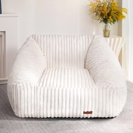 HABUTWAY Bean Bag Chair, Giant Bean Bag Chairs for Adults and Kids, Bean Bag Sofa, Lazy Floor Sofa, Faux Fur Beanbag Chair with Armrests for Living Room Bedroom (Beige)