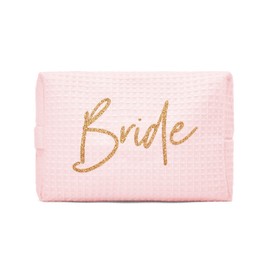 WEDDINGSTAR Women's Customizable Cotton Waffle Makeup Bag - Bride Blush Pink