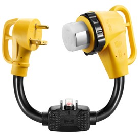 Overload Protector 30 Amp to 50 Amp RV Adapter Cord withCircuit Breaker and Twist Lock, NEMA TT30P to NEMA SS250R Dogbone Electrical Power Adapter with Upgraded Handle,ETL Listed